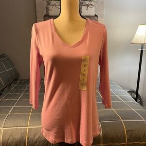 ♥️NWT St. John’s Bay Women's Pink V-Neck 3/4 Sleeve Top Size Medium